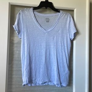 Polo Short Sleeve Linen Shirt Light Blue Size Small